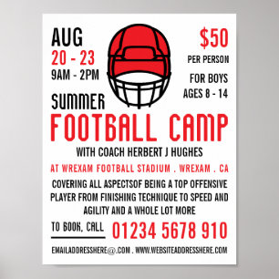 Red Football Helmet, Football Camp Advertising Poster