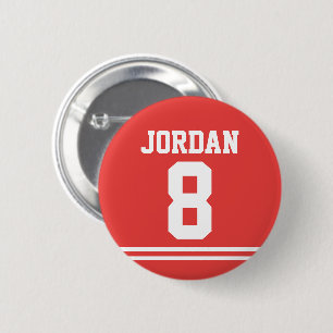 Red Football Jersey with Custom Name and Number 2 Inch Round Button