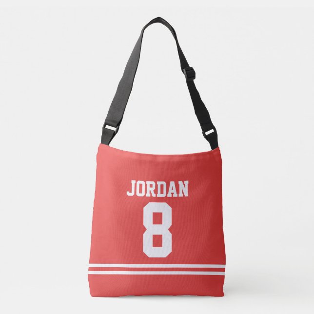 Red Football Jersey with Custom Name and Number Crossbody Bag (Front)