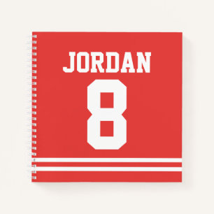 Red Football Jersey with Custom Name and Number Notebook