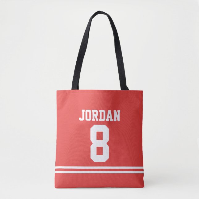 Red Football Jersey with Custom Name and Number Tote Bag (Front)