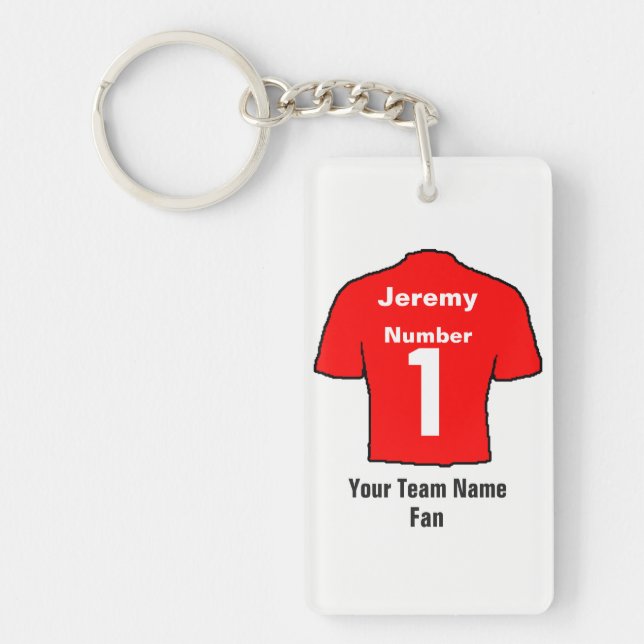 Red Football Shirt Choose name and team Keychain (Front)