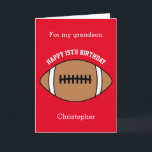 Red Football Sport 15th Birthday Card<br><div class="desc">A red personalized football 15th birthday card for him. You can easily personalize the front of this sports birthday card with his age and name. The inside card message and back of the card can also be personalized for the birthday recipient. This football fifteenth birthday card for grandson, son, godson...</div>
