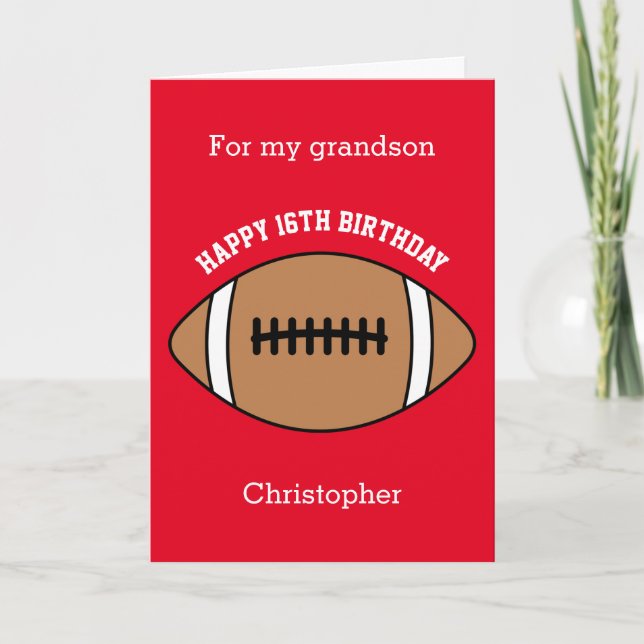 Red Football Sport 16th Birthday Card (Front)