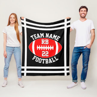 Red Football Team Name Player Position and Number Fleece Blanket