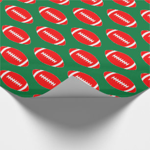 Red Footballs on Green Background Christmas Gift Wrapping Paper