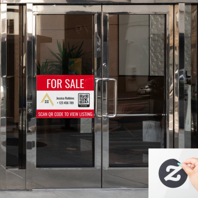 Red For Sale or Open House | Real Estate QR Code  Window Cling (Office Door)