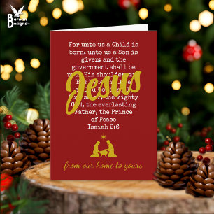 Red FOR UNTO US JESUS Isaiah Christmas Holiday Card