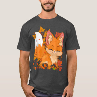 Red Forest Fo Baby Animal Autumn Fall Leaves  T-Shirt
