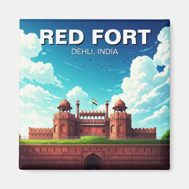 Red Fort Dehli India Travel Souvenir Magnet (Front)