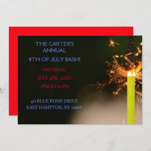 Red Fourth of July Independence Day Sparkler Invitation