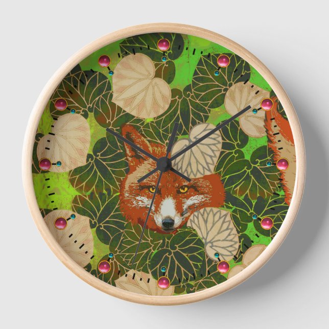 RED FOX AMONG THE GREEN LEAVES AND FOLIAGE CLOCK (Front)