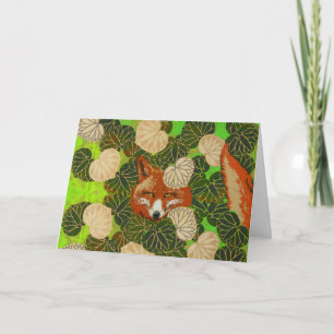 RED FOX AMONG THE GREEN LEAVES AND FOLIAGE HOLIDAY CARD