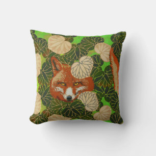RED FOX AMONG THE GREEN LEAVES AND FOLIAGE THROW PILLOW