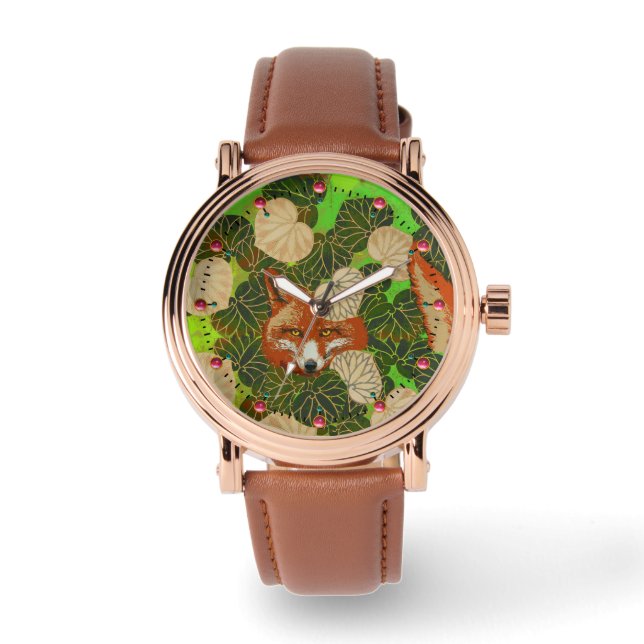 RED FOX AMONG THE GREEN LEAVES AND FOLIAGE WATCH (Front)