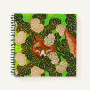 RED FOX AMONG THE WHITE GREEN LEAVES,FOLIAGE NOTEBOOK