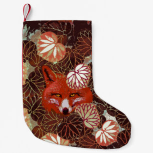 RED FOX AMONG WHITE LEAVES AND FOLIAGE SMALL CHRISTMAS STOCKING