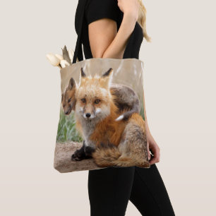 Red Fox And Baby Tote Bag