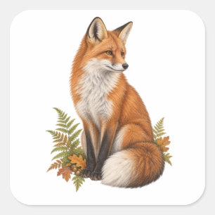Red Fox and Oak Leaves for a Nature Journal Square Sticker