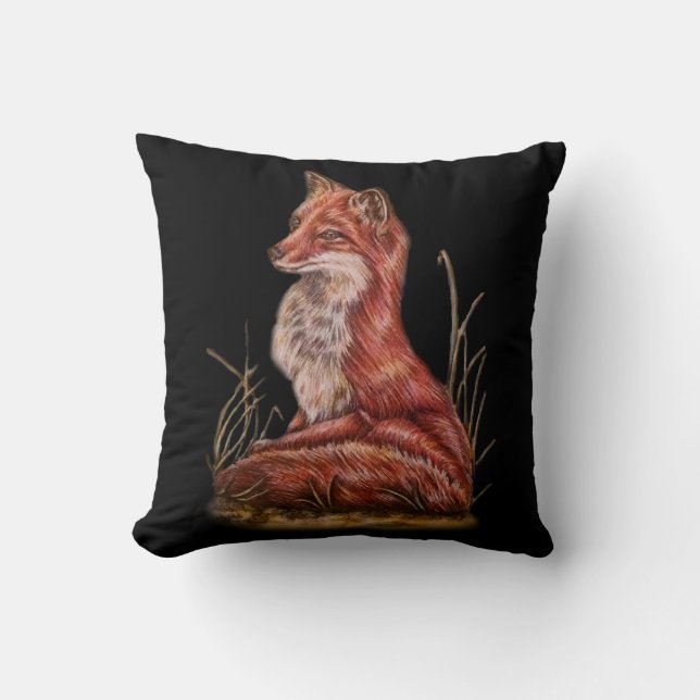 Red Fox Animal Art Drawing Throw Pillow (Front)