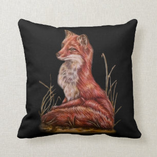 Red Fox Animal Art Drawing Throw Pillow