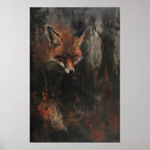 Red Fox Art Printable Moody Woodland Fox Painting Poster