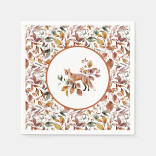Red Fox Autumn Fall Leaves Pattern Napkin