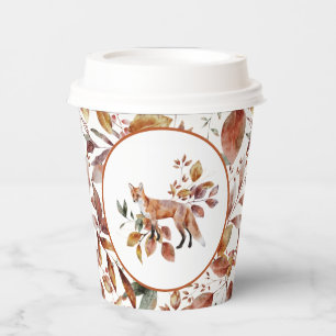 Red Fox Autumn Fall Leaves Pattern Paper Cups