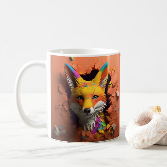 Red Fox Breaking Out Coffee, Tea, Cocoa Mug, Cup (With Donut)