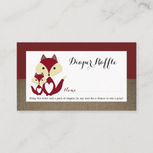 Red Fox Burlap Baby Shower Diaper Raffle Ticket Enclosure Card
