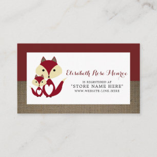 Red Fox Burlap Baby Shower Gift Registry Enclosure Card