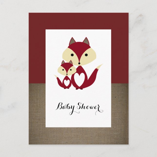 Red Fox Burlap Baby Shower Invitation (Front)