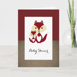 Red Fox Burlap Baby Shower Invitation