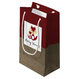 Red Fox Burlap Baby Shower Small Gift Bag
