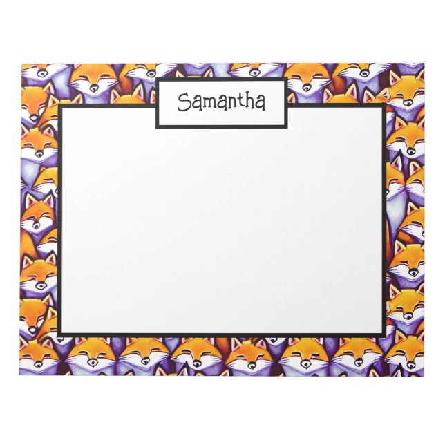 Red fox cartoon DIY name doodle collage office Notepad (Front)