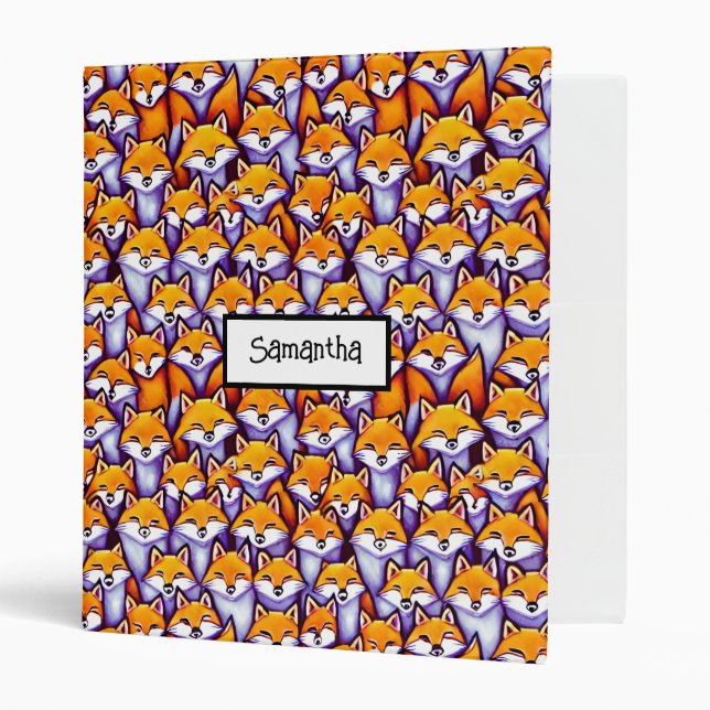 Red fox cartoon DIY name woodland whimsical fun Binder (Front/Inside)