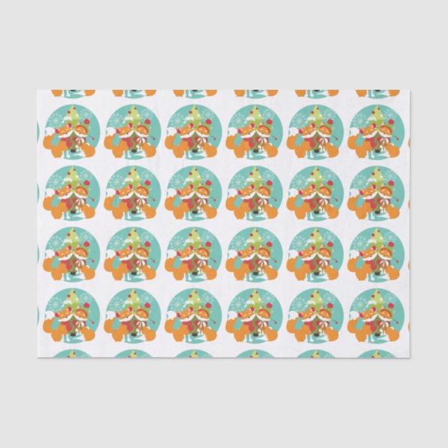 Red Fox Christmas Holiday Tissue Paper (Front)