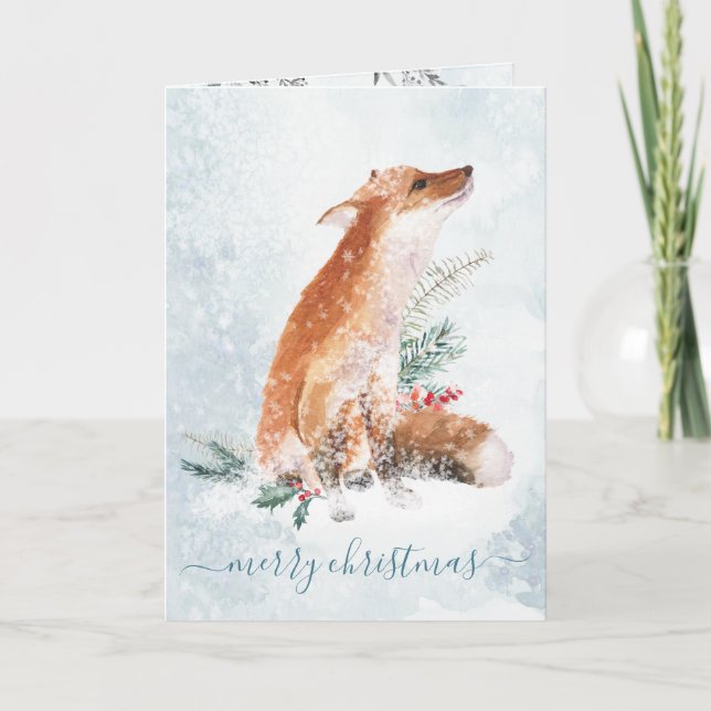 Red Fox Christmas Winter Woodland Scene Holiday Card (Front)