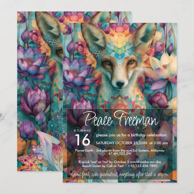 Red Fox | Colourful Animal Lover Design Invitation (Front/Back)