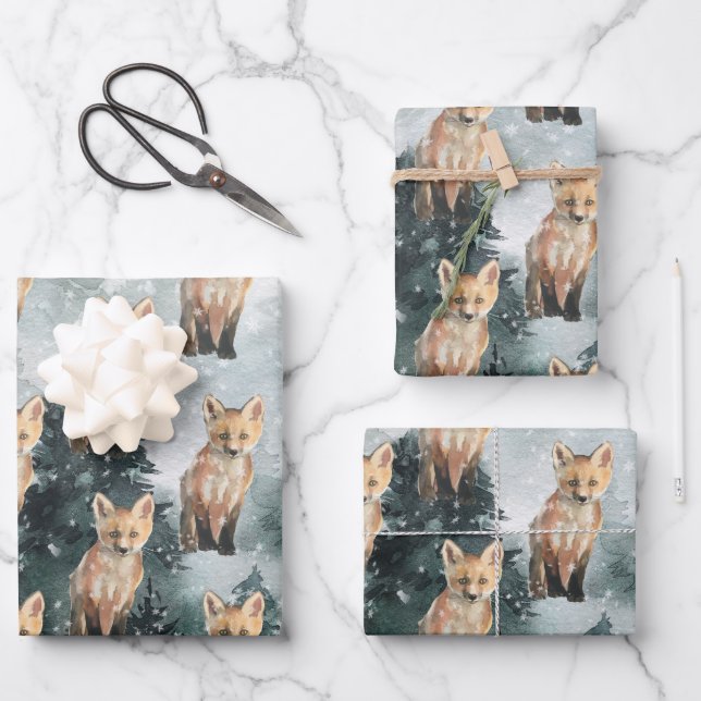 Red Fox Cub In A Foggy Woodland Forest Wrapping Paper Sheet (Front)