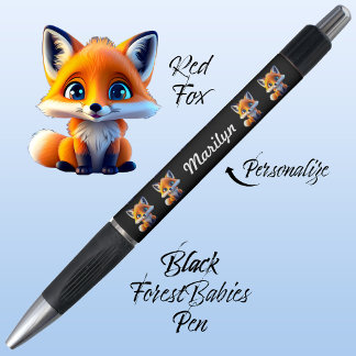 Red Fox, Cute Unique Whimsical Forest Animal Black Pen
