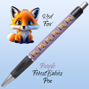 Red Fox Cute Unique Whimsical Forest Animal Purple Pen