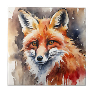 Red Fox Face Watercolor Tile