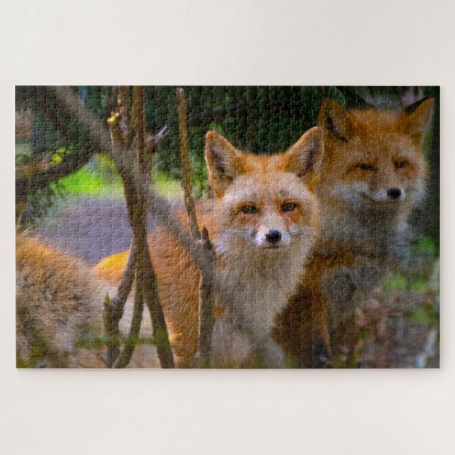 Red Fox Family Challenging Nature Lover Jigsaw Puzzle (Horizontal)