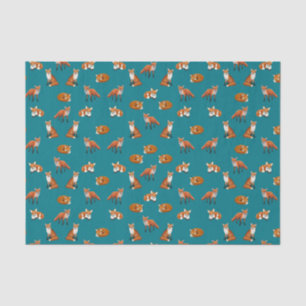 Red Fox Family Tissue Paper Teal
