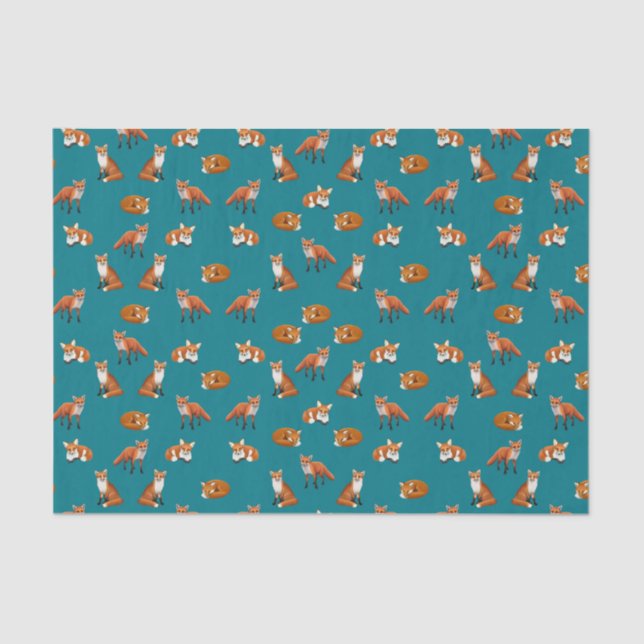 Red Fox Family Tissue Paper Teal (Front)