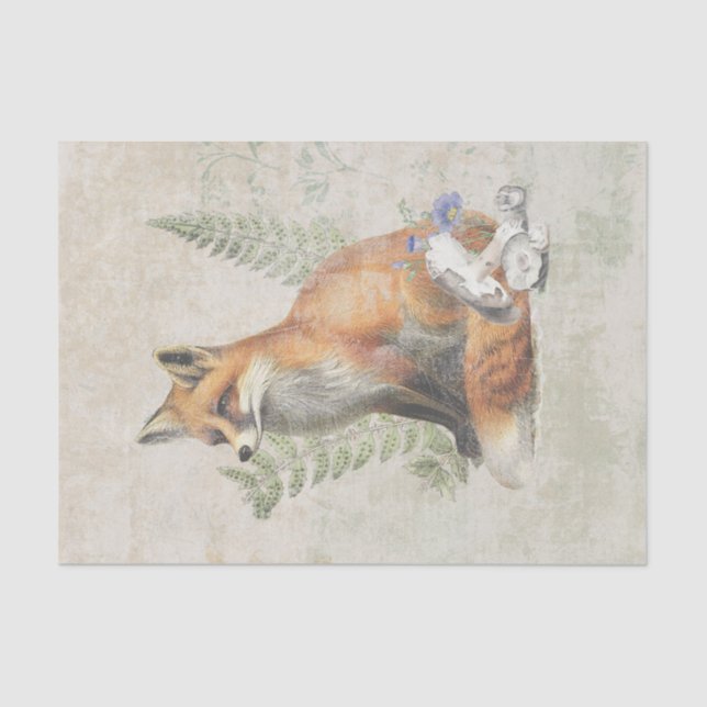 Red Fox Fern Mushroom Woodland Forest Decoupage  Tissue Paper (Front)