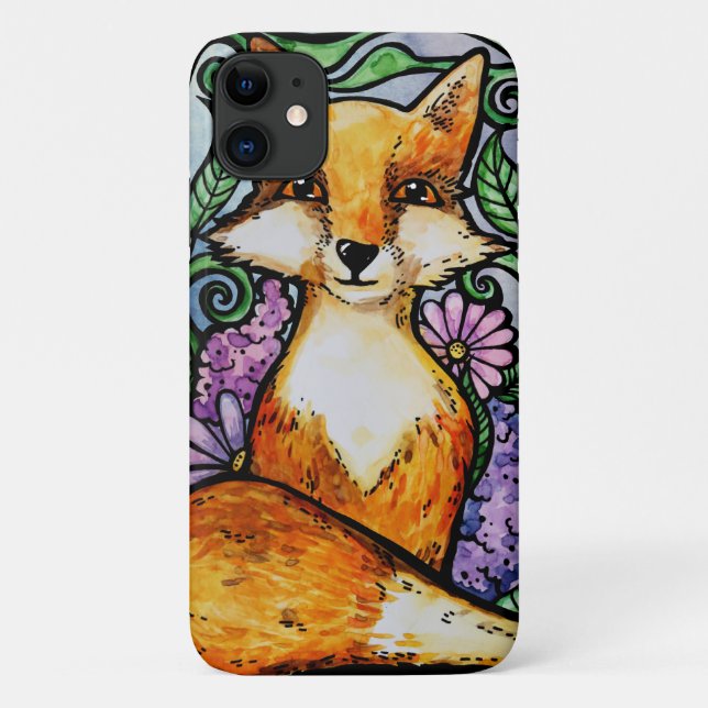 Red Fox Floral Nature Art Case-Mate iPhone Case (Back)