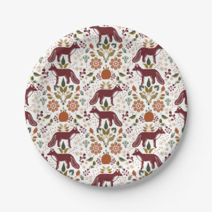Red Fox Folk Art Paper Plates Party Supply