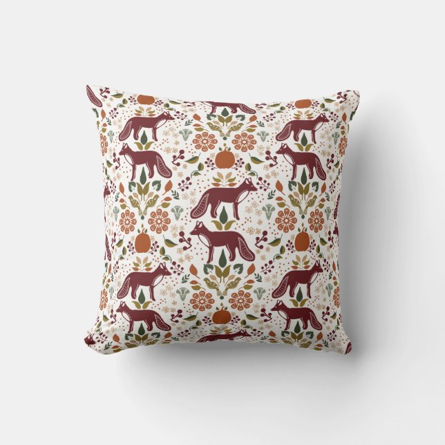 Red Fox Folk Art Pillow Rustic Fall Harvest (Front)
